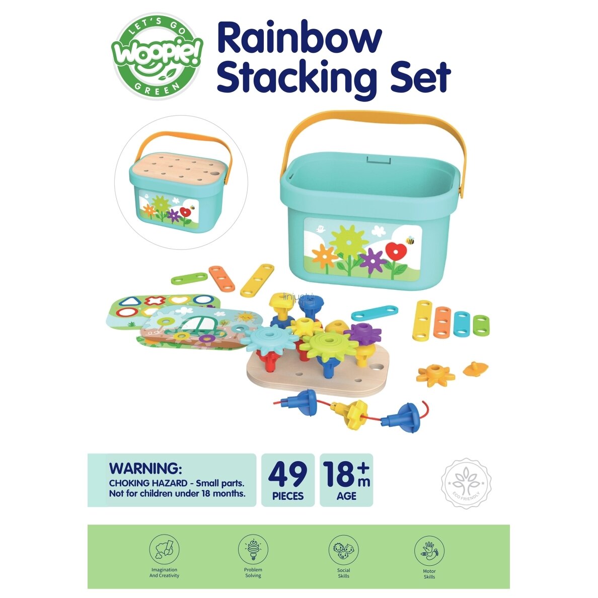 WOOPIE GREEN Montessori mokymosi rinkinys Smeigtukai dėžutėje Stulpeliai Veržlės 2