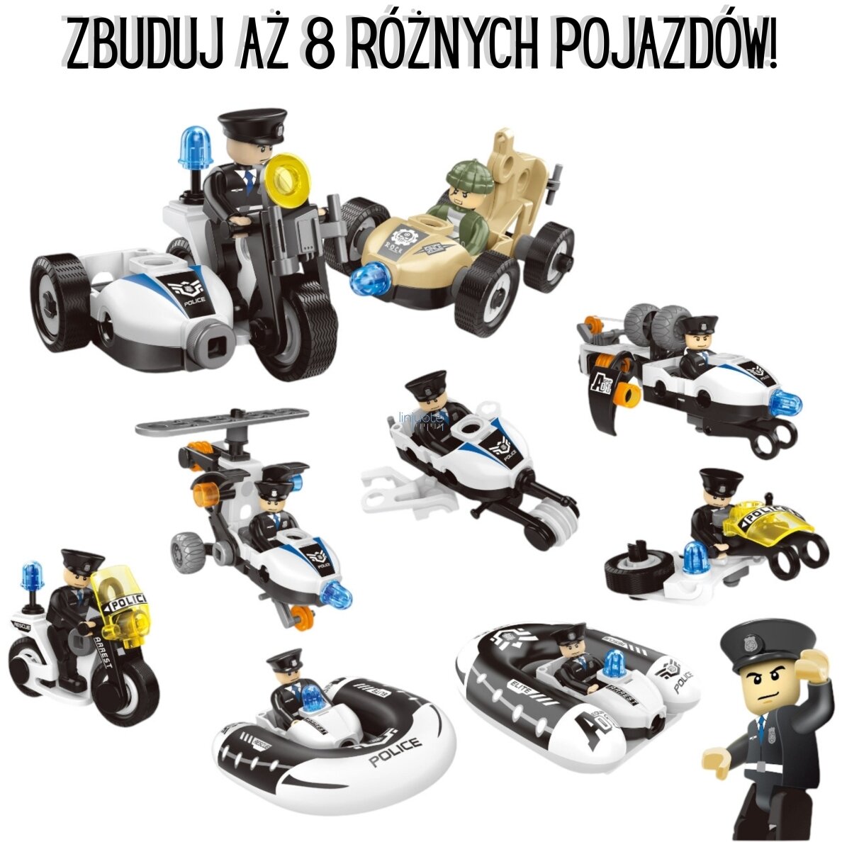 STEAM KONSTRUKTORIUS "Policijos Transporto priemones", 8 Modeliai, 56645 1 STEAM KONSTRUKTORIUS "Policijos Transporto priemones", 8 Modeliai, 56645 1