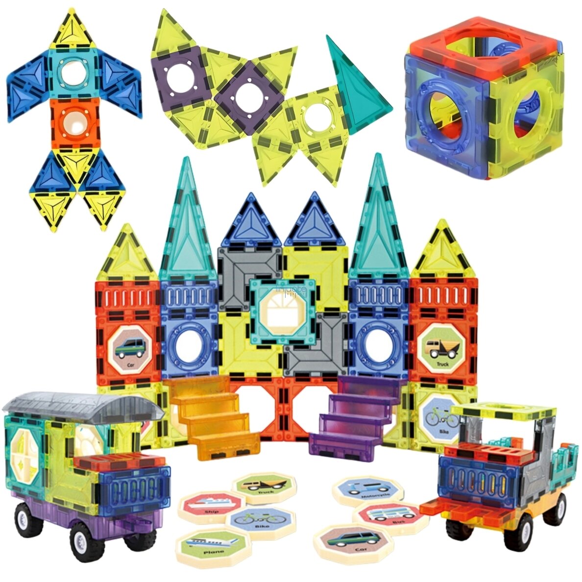 WOOPIE MAGNETINIAI 3D KONSTRUKTORIAI RINKINYS PILIS TRANSPORTO PRIEMONĖS 71EL., 54870 1