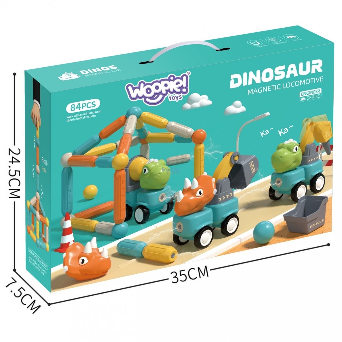 WOOPIE Magnetinės konstrukcinės dinozaurų kaladėlės 84 el. 51008 14