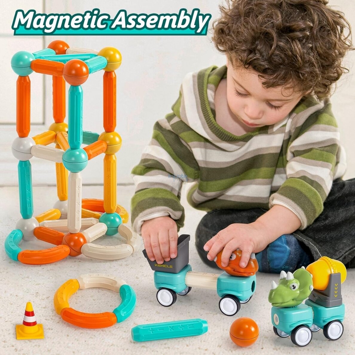 WOOPIE Magnetinės konstrukcinės dinozaurų kaladėlės 84 el. 51008 5