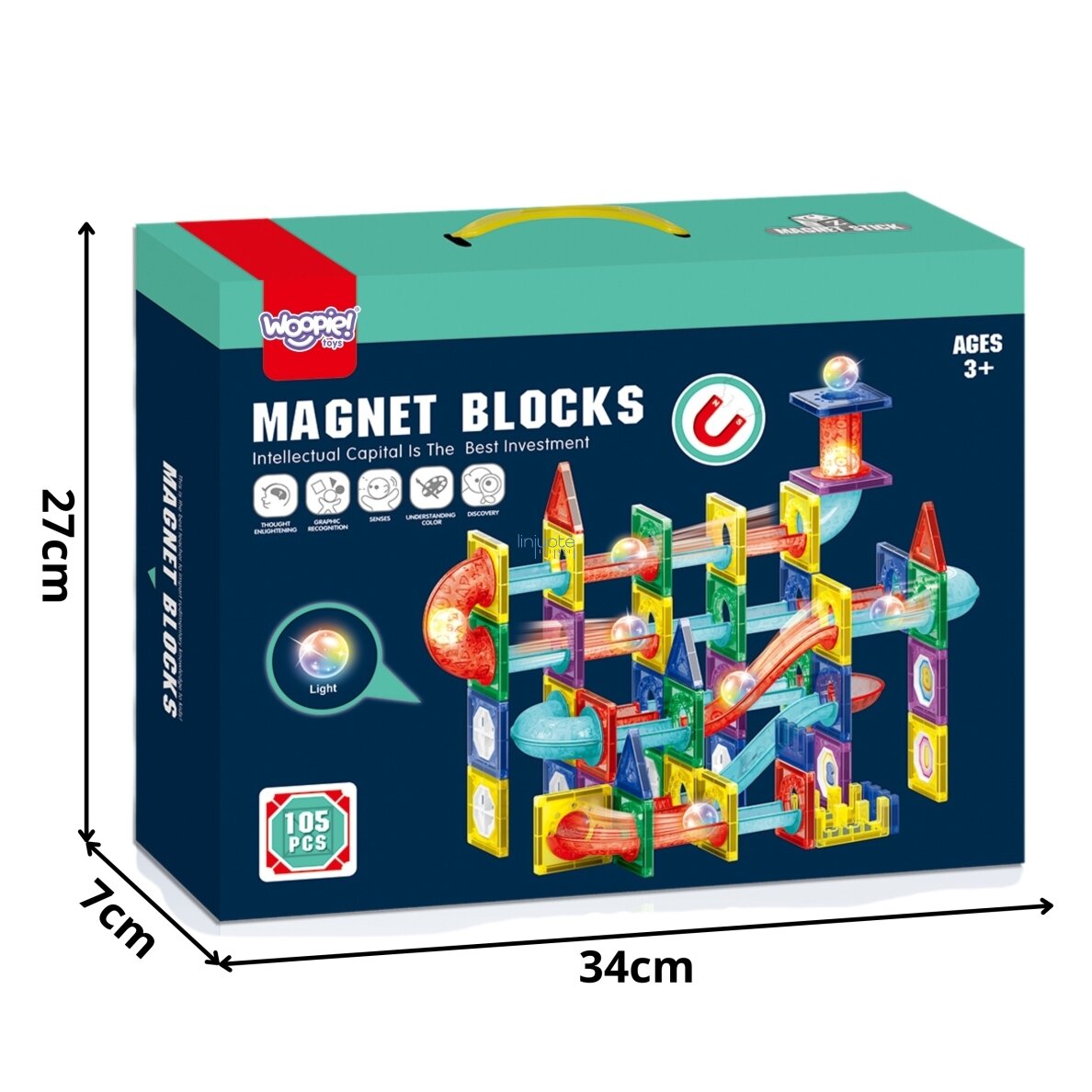 WOOPIE MAGNETINIAI 3D KONSTRUKTORIAUS BLOKAI, EDUKACINIS RINKINYS „KAMUOLIUKŲ TRASA“, 105EL., 54849  3