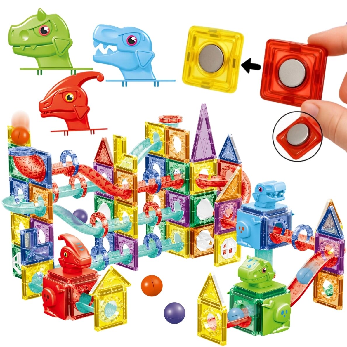 WOOPIE MAGNETINIAI 3D KONSTRUKTORIAUS BLOKAI, EDUKACINIS RINKINYS „KAMUOLIUKŲ TRASA“, 170 EL., 54863 1