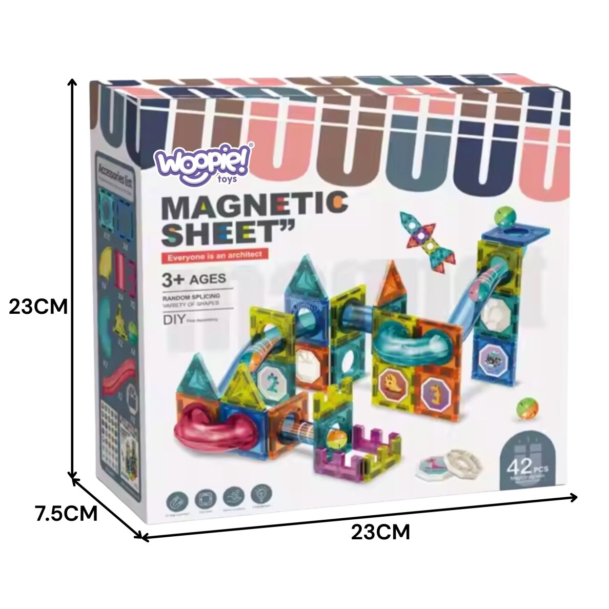 WOOPIE MAGNETINIAI 3D STATYBINIAI BLOKAI, MOKOMASIS RINKINYS „BALL TRACK“, 42EL,. 54917 4