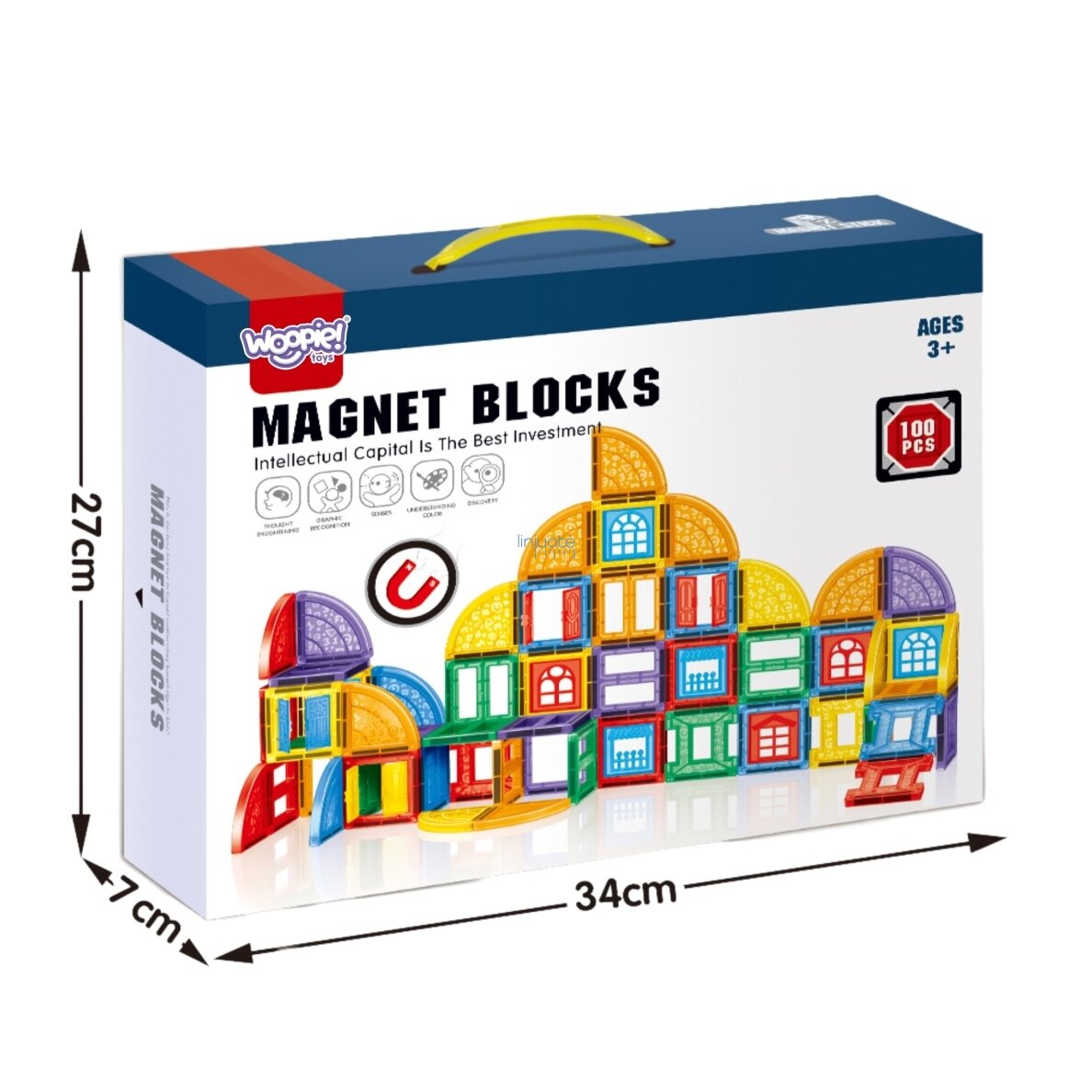 WOOPIE MAGNETINIAI STATYBINIAI 3D BLOKAI, EDUKACINIS RINKINYS „PILIS“, 100 EL., 54856 3