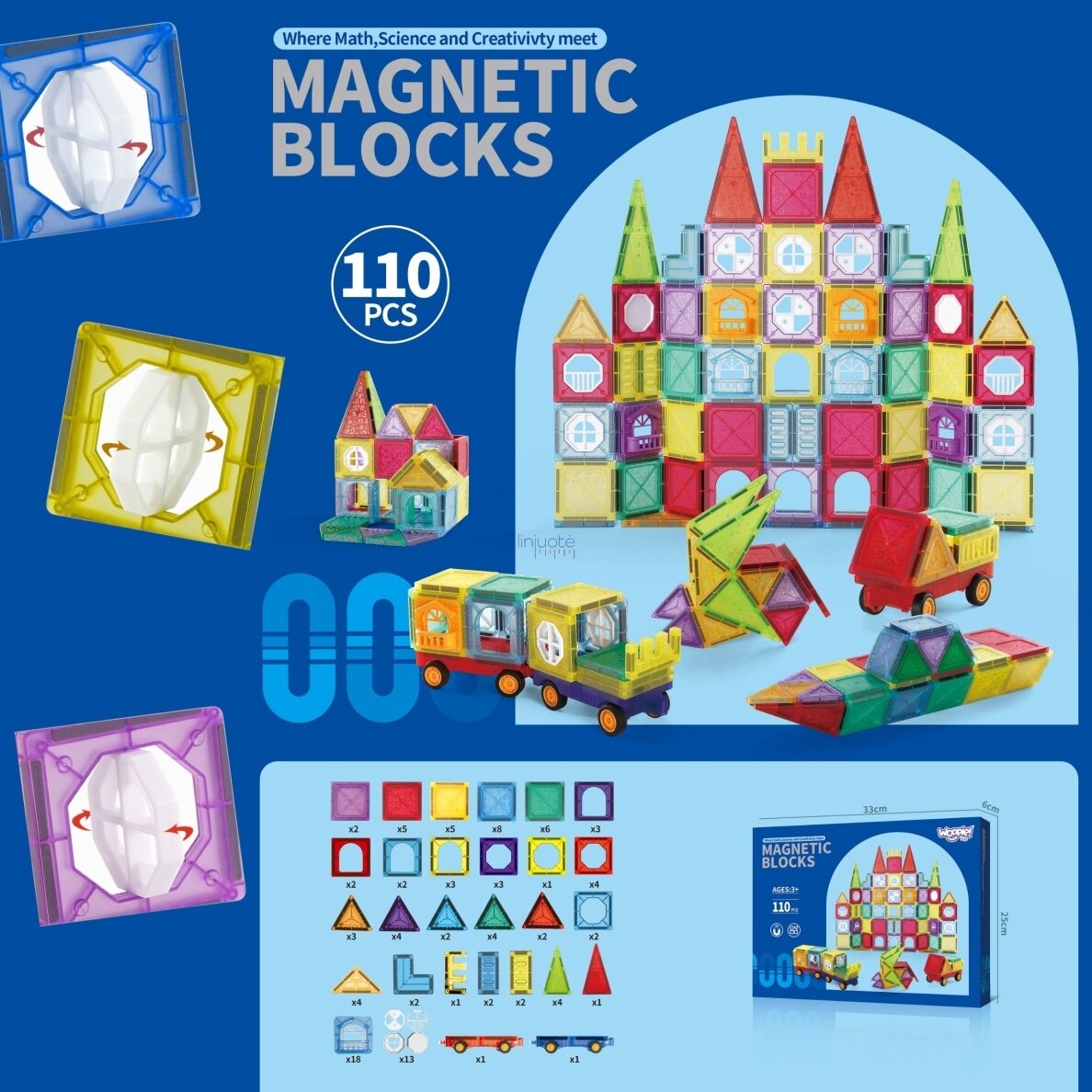 WOOPIE MAGNETINIAI 3D KONSTRUKTORIAUS BLOKAI. MOKOMASIS RINKINYS „PILIS IR TRANSPORTO PRIEMONĖS“, 110 EL., 54979 8 WOOPIE MAGNETINIAI 3D KONSTRUKTORIAUS BLOKAI. MOKOMASIS RINKINYS „PILIS IR TRANSPORTO PRIEMONĖS“, 110 EL., 54979 8