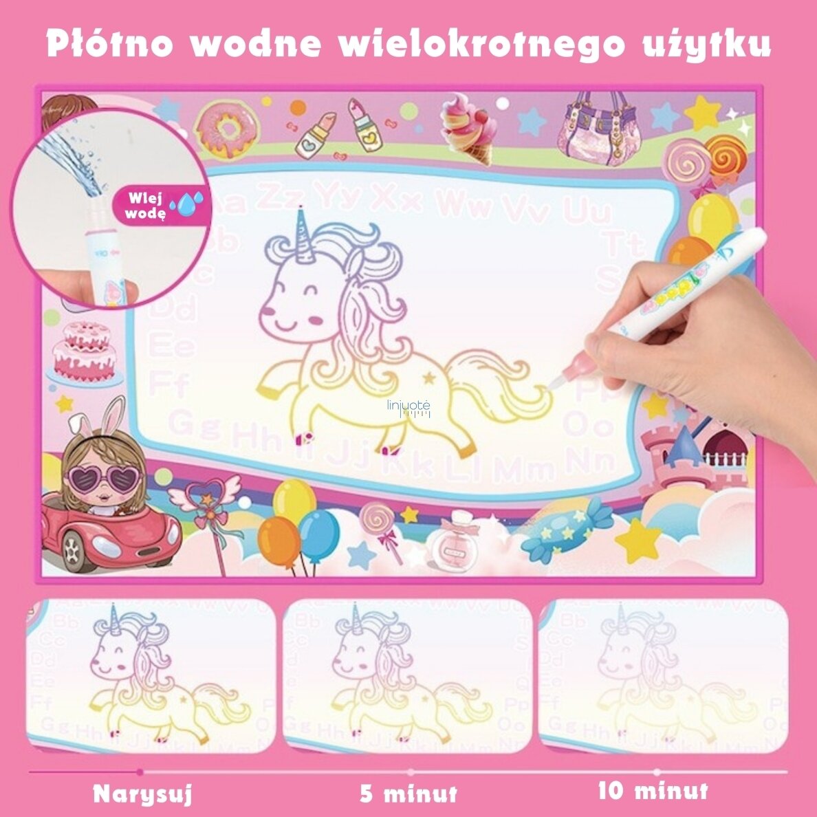 Šviečiantis tamsoje vandens piešimo kilimėlis 2v1 XXL, 100x70cm, 56096 1 Šviečiantis tamsoje vandens piešimo kilimėlis 2v1 XXL, 100x70cm, 56096 1