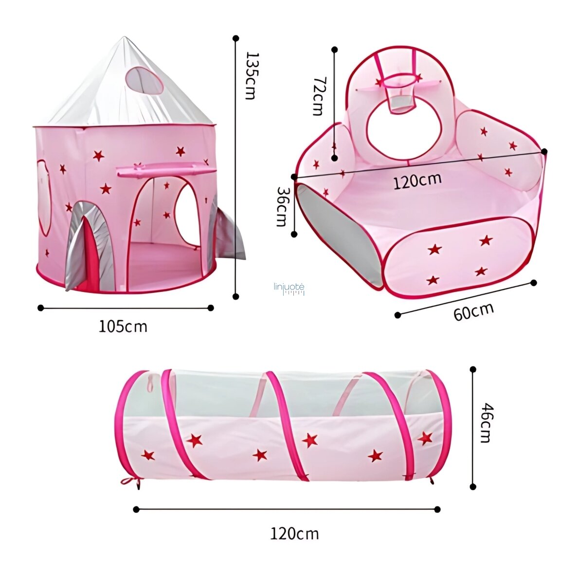 WOOPIE PALAPINĖ 3IN1, PRINCESĖS PILIS XXL - NAMELIS, TUNELIS, SAUSA PILIS, 54412 7
