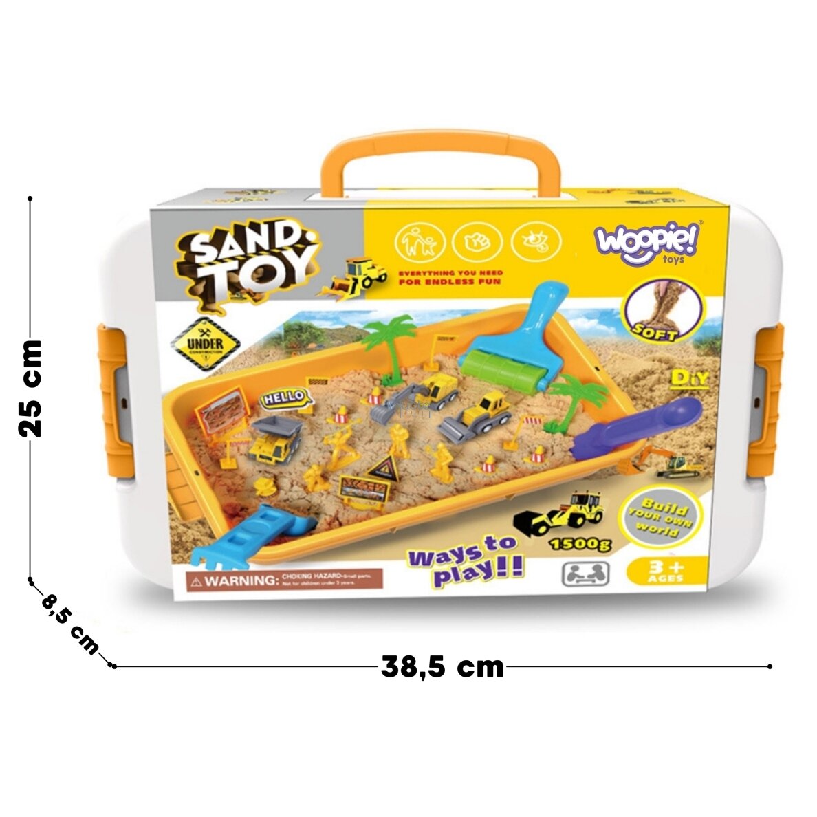 WOOPIE KINIETIŠKAS SMĖLIS 1,5 KG XXL STATYBVIETĖS RINKINYS SU FORMELĖMIS IR TRANSPORTO PRIEMONĖMIS, 54818 2