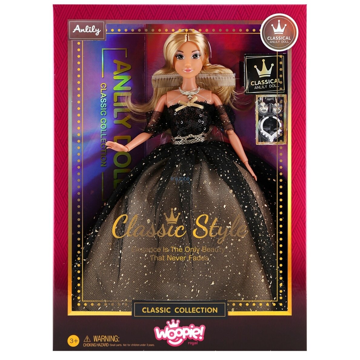 WOOPIE ROYAL Lėlė Lily 30 cm Ilgi Blond Plaukai Juoda Balinė Suknelė, 57789 1 WOOPIE ROYAL Lėlė Lily 30 cm Ilgi Blond Plaukai Juoda Balinė Suknelė, 57789 1