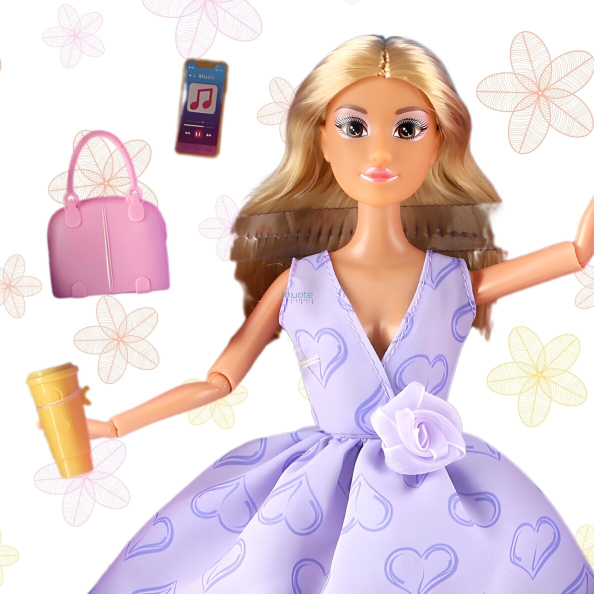 WOOPIE ROYAL Lėlė Lily Ilgi Blond Plaukai 30 cm Levandų Suknelė Priedai, 57833 1