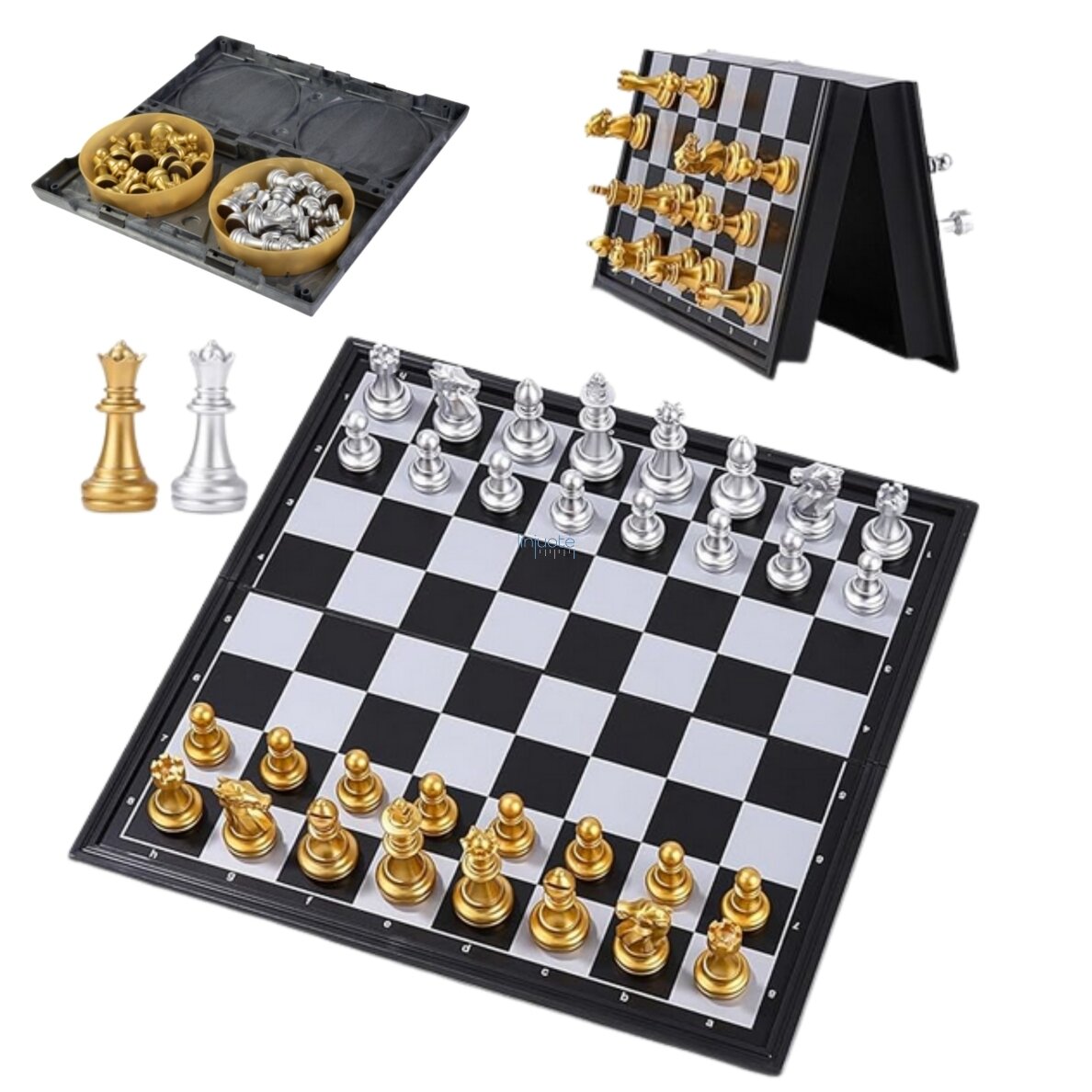 WOOPIE Magnetiniai Nešiojami Šachmatai Aukso Sidabro 57314 1 WOOPIE Magnetiniai Nešiojami Šachmatai Aukso Sidabro 57314 1