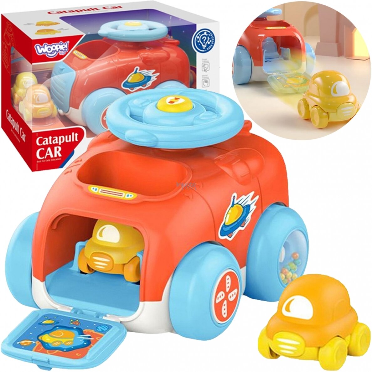 WOOPIE BABY AUTOMOBILIŲ PALEIDIMO ĮRENGINYS, AUTOMOBILIŲ KATAPULTOS RINKINYS, 47221