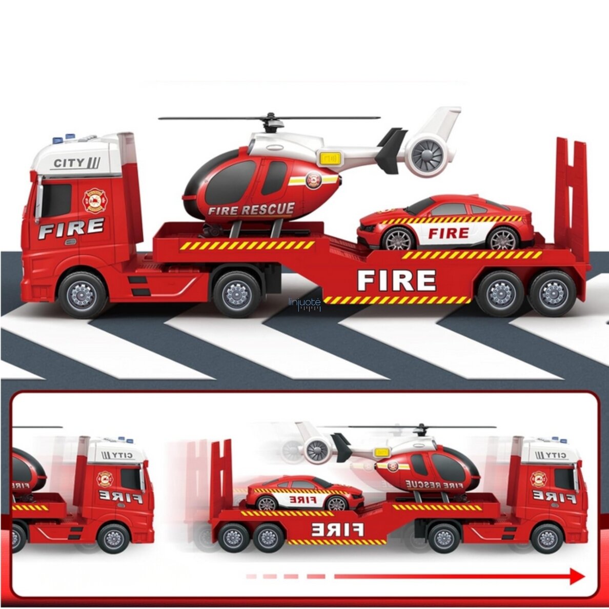 WOOPIE gaisrinių transporto priemonių rinkinys – tralas, sraigtasparnis ir automobilis su šviesomis ir garsais 55341 6 WOOPIE gaisrinių transporto priemonių rinkinys – tralas, sraigtasparnis ir automobilis su šviesomis ir garsais 55341 6