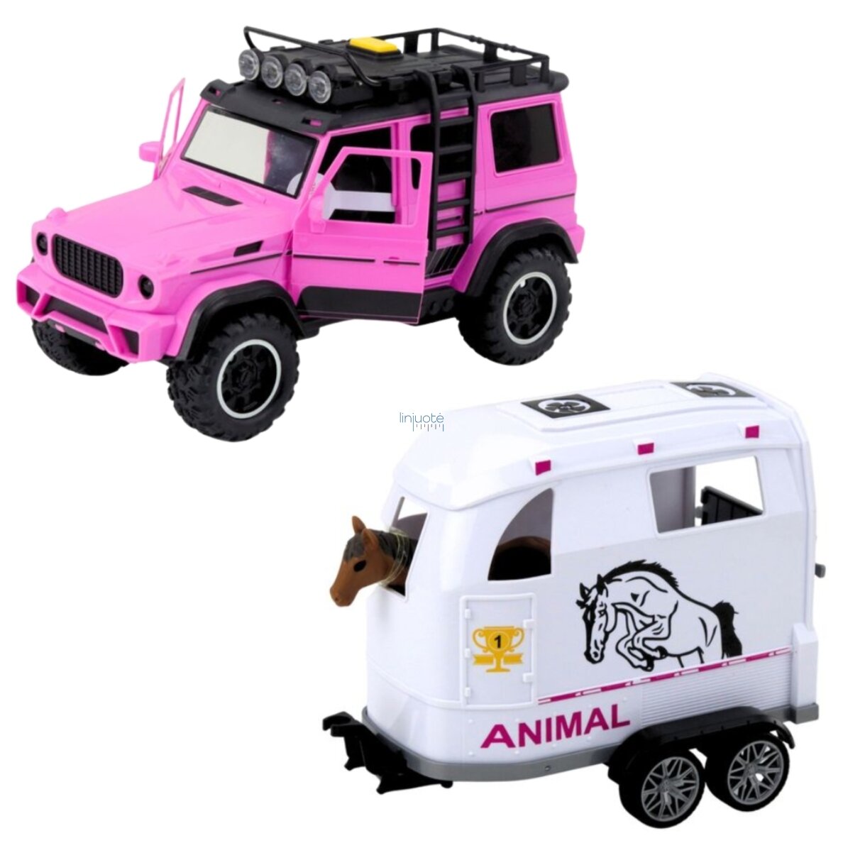 WOOPIE Rinkinys Rožinis Tereninis Automobilis su Priekaba ir Arklio Figūrėle, 57260 1 WOOPIE Rinkinys Rožinis Tereninis Automobilis su Priekaba ir Arklio Figūrėle, 57260 1