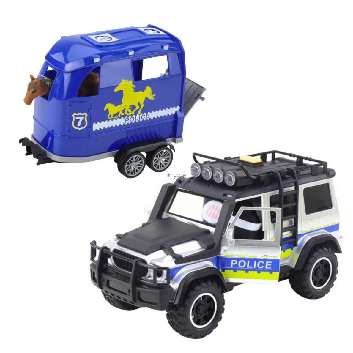 WOOPIE Tereninis policijos automobilis su arklių priekaba, 57246 1 WOOPIE Tereninis policijos automobilis su arklių priekaba, 57246 1