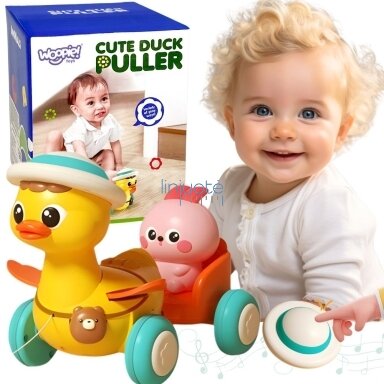 WOOPIE BABY Geltona Antelė su Rožine Triušyte Priekaboje Traukimui, 54689 WOOPIE BABY Geltona Antelė su Rožine Triušyte Priekaboje Traukimui, 54689