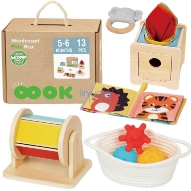 WOOPIE GREEN XXL Montessori Edukacinis Rinkinys 6in1 Sensorinis 5-6 Mėnesiai 13el. FSC 58236