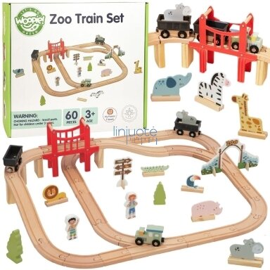 WOOPIE GREEN Medinis Geležinkelio takelis ZOO Rinkinys XL Magnetinis Traukinys Bėgiai 60 el. FSC 56423 WOOPIE GREEN Medinis Geležinkelio takelis ZOO Rinkinys XL Magnetinis Traukinys Bėgiai 60 el. FSC 56423