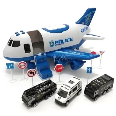 WOOPIE Išardomas Lėktuvas Transporteris Policija su 3 Policijos Automobiliais Rinkinys XL Kelių Ženklai, 58144 WOOPIE Išardomas Lėktuvas Transporteris Policija su 3 Policijos Automobiliais Rinkinys XL Kelių Ženklai, 58144