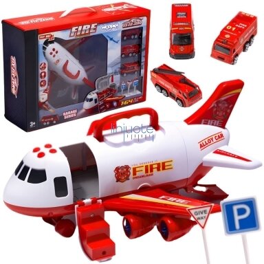 WOOPIE Lėktuvas Transformeris Gaisrinės Transporteris su 3 Gaisrinės Automobiliais Rinkinys XL Kelio Ženklai, 58137 WOOPIE Lėktuvas Transformeris Gaisrinės Transporteris su 3 Gaisrinės Automobiliais Rinkinys XL Kelio Ženklai, 58137