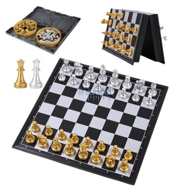 WOOPIE Magnetiniai Nešiojami Šachmatai Aukso Sidabro 57314 WOOPIE Magnetiniai Nešiojami Šachmatai Aukso Sidabro 57314