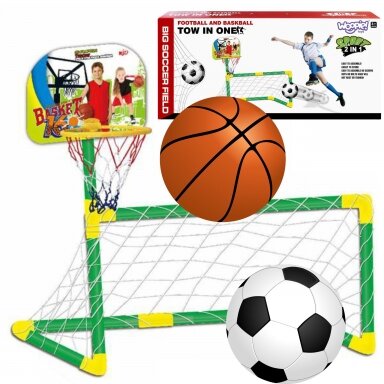 SPORTO RINKINYS - FUTBOLO VARTAI + KREPŠINIO KREPŠYS+ KAMUOLIAI+POMPA, 2IN1,50605