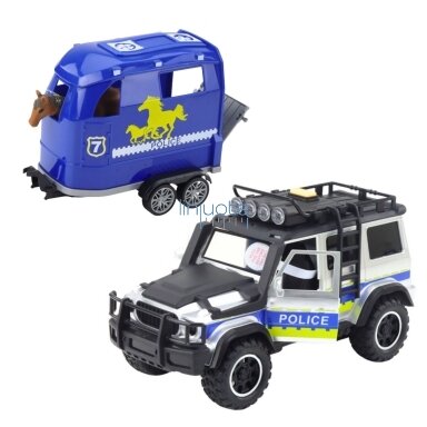 WOOPIE Tereninis policijos automobilis su arklių priekaba, 57246 WOOPIE Tereninis policijos automobilis su arklių priekaba, 57246