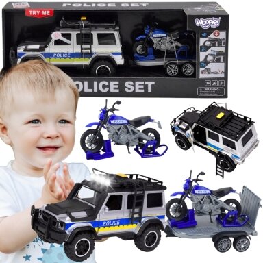 WOOPIE Tereninis Policijos Automobilis su Prailginta Motociklo Priekaba, 57253 WOOPIE Tereninis Policijos Automobilis su Prailginta Motociklo Priekaba, 57253