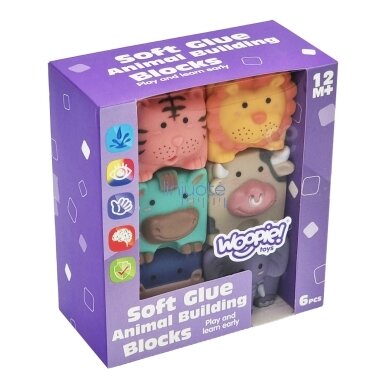 WOOPIE BABY Jutikliniai Blokai Gyvūnų Dėlionė Squeeze + Garso 6 vnt. 3