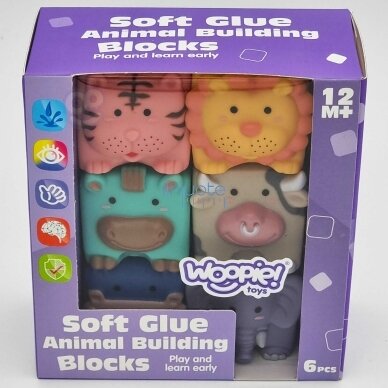 WOOPIE BABY Jutikliniai Blokai Gyvūnų Dėlionė Squeeze + Garso 6 vnt. 4