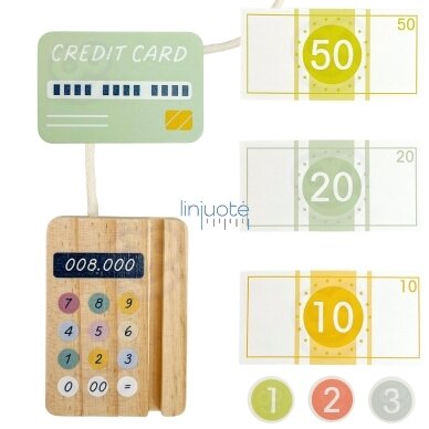 Woopie Green Medinė Edukacinė Parduotuvės Kasa su Priedais 23 el., FSC Sertifikuota 56430 6