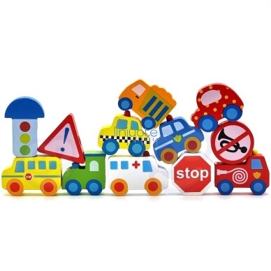 WOOPIE GREEN Mediniai Siūlų Vėrimo Rinkinys Transporto Priemonės Automobiliai 13 vnt. 1