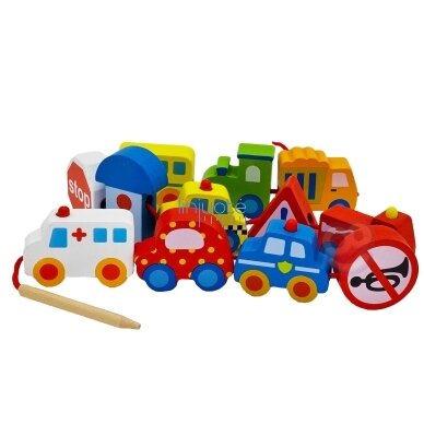 WOOPIE GREEN Mediniai Siūlų Vėrimo Rinkinys Transporto Priemonės Automobiliai 13 vnt. 9 WOOPIE GREEN Mediniai Siūlų Vėrimo Rinkinys Transporto Priemonės Automobiliai 13 vnt. 9