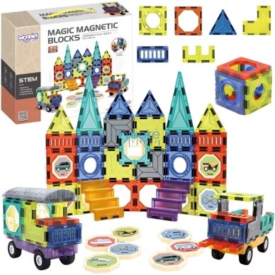 WOOPIE MAGNETINIAI 3D KONSTRUKTORIAI RINKINYS PILIS TRANSPORTO PRIEMONĖS 71EL., 54870 WOOPIE MAGNETINIAI 3D KONSTRUKTORIAI RINKINYS PILIS TRANSPORTO PRIEMONĖS 71EL., 54870