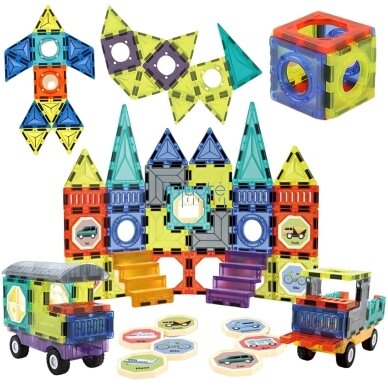 WOOPIE MAGNETINIAI 3D KONSTRUKTORIAI RINKINYS PILIS TRANSPORTO PRIEMONĖS 71EL., 54870 1
