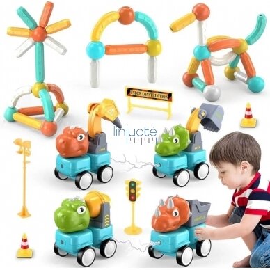 WOOPIE Magnetinės konstrukcinės dinozaurų kaladėlės 84 el. 51008 WOOPIE Magnetinės konstrukcinės dinozaurų kaladėlės 84 el. 51008