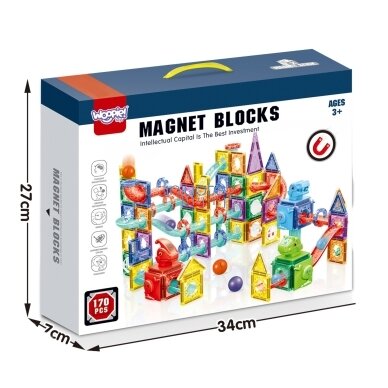 WOOPIE MAGNETINIAI 3D KONSTRUKTORIAUS BLOKAI, EDUKACINIS RINKINYS „KAMUOLIUKŲ TRASA“, 170 EL., 54863 3
