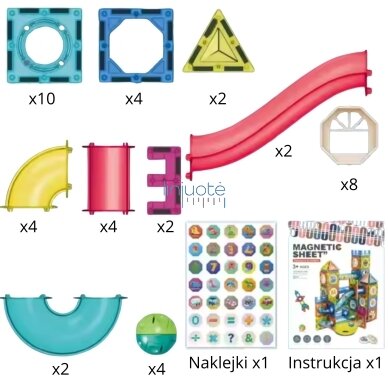 WOOPIE MAGNETINIAI 3D STATYBINIAI BLOKAI, MOKOMASIS RINKINYS „BALL TRACK“, 42EL,. 54917 3