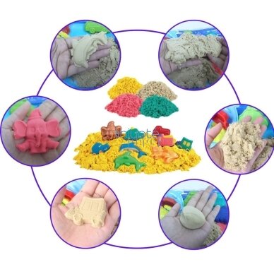 WOOPIE KINETINIS SMĖLIS 0,8 KG RINKINYS KREPŠELYJE SU FORMELĖMIS + BASEINAS, 54764 4