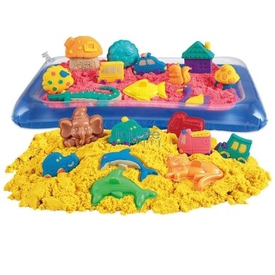 WOOPIE KINETINIS SMĖLIS 0,8 KG RINKINYS KREPŠELYJE SU FORMELĖMIS + BASEINAS, 54764 2