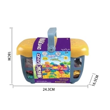 WOOPIE KINETINIS SMĖLIS 0,8 KG RINKINYS KREPŠELYJE SU FORMELĖMIS + BASEINAS, 54764 8