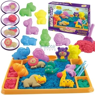 WOOPIE KINETINIS SMĖLIS 1,2 KG, XL ZOO RINKINYS SU STALIUKU IR FORMELĖMIS, 54771