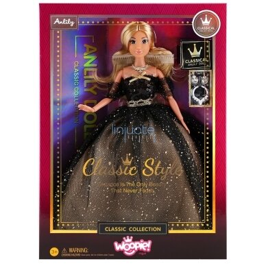 WOOPIE ROYAL Lėlė Lily 30 cm Ilgi Blond Plaukai Juoda Balinė Suknelė, 57789 1