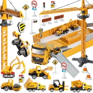 VAIKŠKO VISUREIGIO SU AUTOMOBILIUKAIS IR STATYBŲ KRANO RINKINYS, 53040