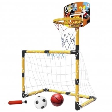 RINKINYS 2IN1, KREPŠINIO, FUTBOLO VARTAI + KAMUOLIAI IR POMPA, 51107 1 RINKINYS 2IN1, KREPŠINIO, FUTBOLO VARTAI + KAMUOLIAI IR POMPA, 51107 1