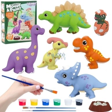 WOOPIE KŪRYBINIS RINKINYS SU DAŽAIS „PASIDARYK PATS“ PADARYK GIPSO FIGŪRĖLES IR JAS NUDAŽYK – DINOZAURŲ RINKINYS, 55327 WOOPIE KŪRYBINIS RINKINYS SU DAŽAIS „PASIDARYK PATS“ PADARYK GIPSO FIGŪRĖLES IR JAS NUDAŽYK – DINOZAURŲ RINKINYS, 55327