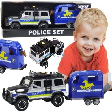 WOOPIE Tereninis policijos automobilis su arklių priekaba, 57246 WOOPIE Tereninis policijos automobilis su arklių priekaba, 57246
